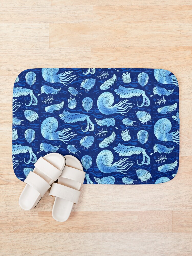 Alternate view of Ancient sea animals: Trilobites, Anomalocaris, Wiwaxia and others on dark b/g Bath Mat