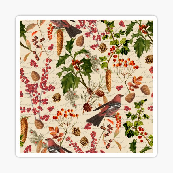 Item preview, Vintage Birds Botanical Christmas Pattern designed and sold by artsandsoul.