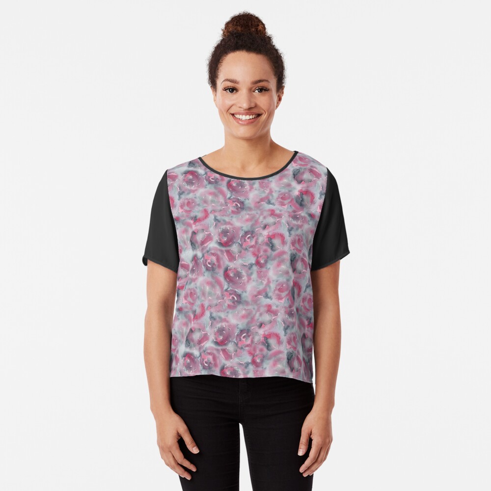 slate gray watercolor roses pattern Chiffon Top