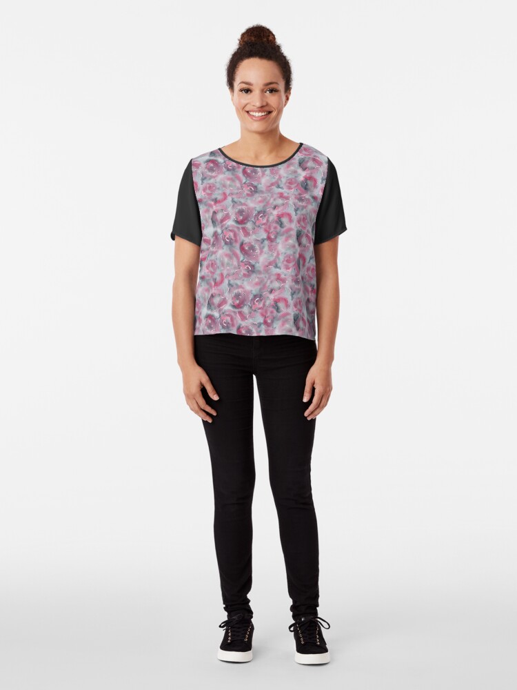 Alternate view of slate gray watercolor roses pattern Chiffon Top