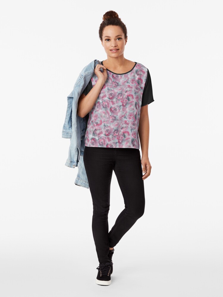Alternate view of slate gray watercolor roses pattern Chiffon Top