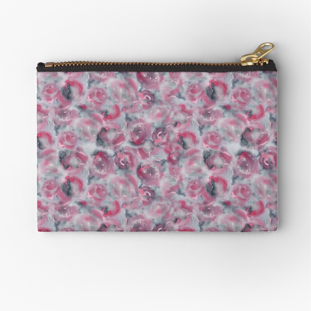 slate gray watercolor roses pattern Zipper Pouch