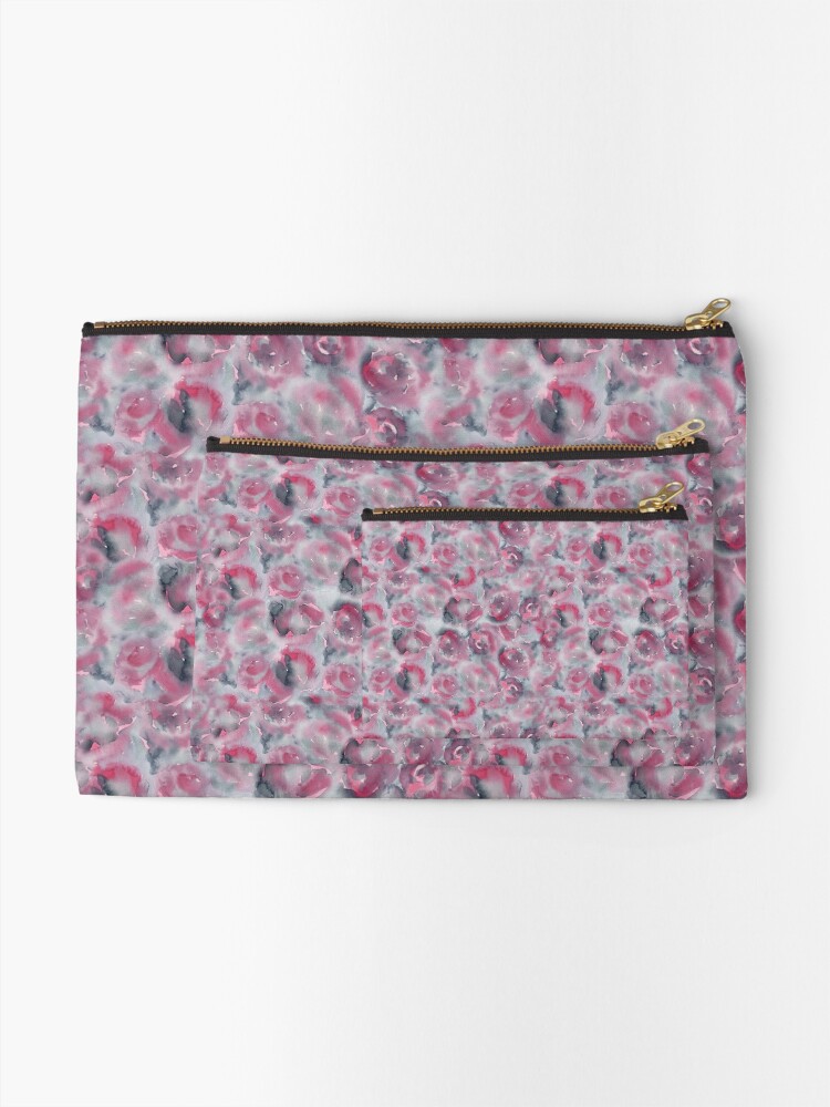 Alternate view of slate gray watercolor roses pattern Zipper Pouch