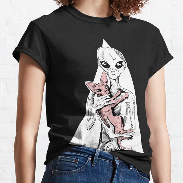 Alien with sphynx cat Classic T-Shirt