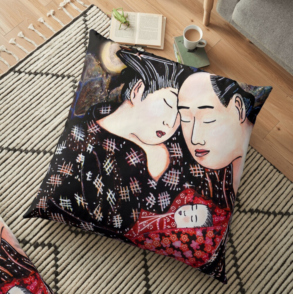 The Hokusai Family Has An Early Night Floor Pillow