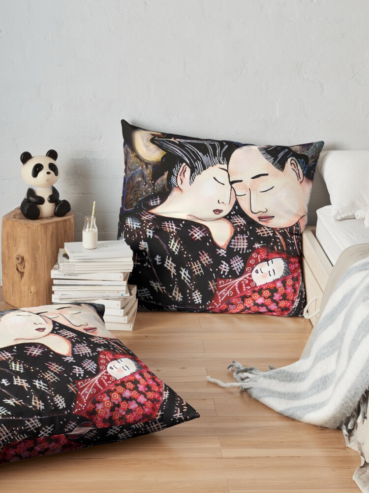 Alternate view of The Hokusai Family Has An Early Night Floor Pillow