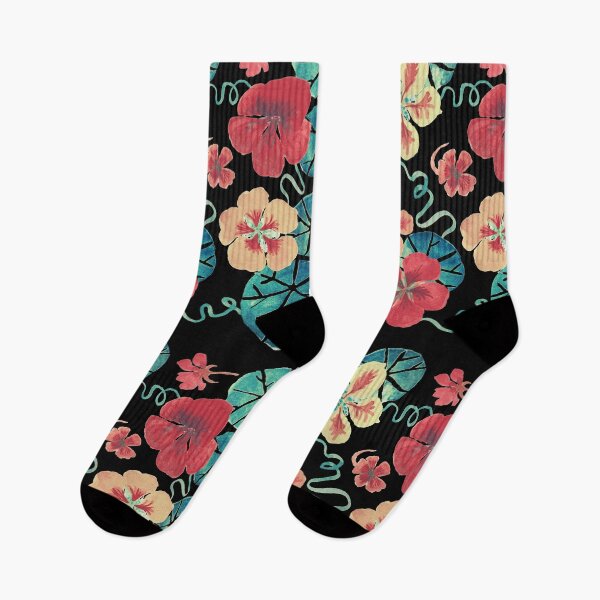 Item preview, Watercolor Garden Nasturtiums. Dark Floral Pattern designed and sold by tanjica.