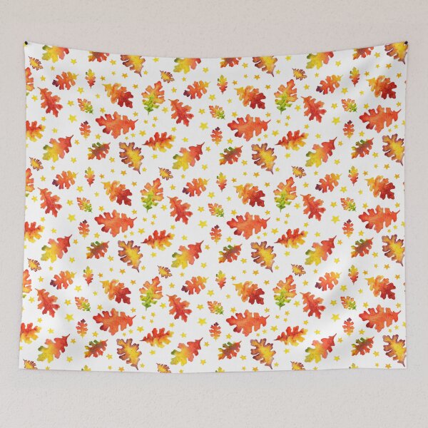 Item preview, Autumn Nights Leaf and Star Pattern on White designed and sold by dragonstarart.