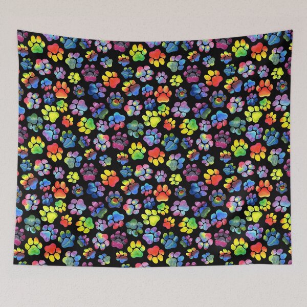 Item preview, Rainbow Paw Prints Watercolor on Black designed and sold by dragonstarart.