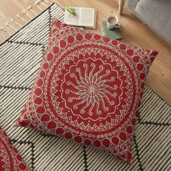 Color Background Mandala - Red Floor Pillow