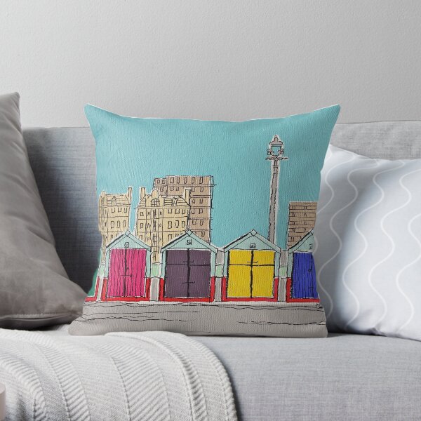 Hove Beach Huts Throw Pillow