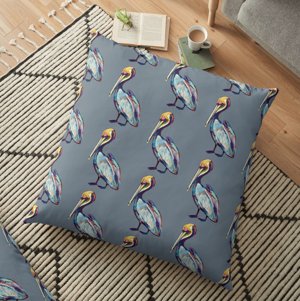 Colorful Pelican by Robert Phelps Floor Pillow