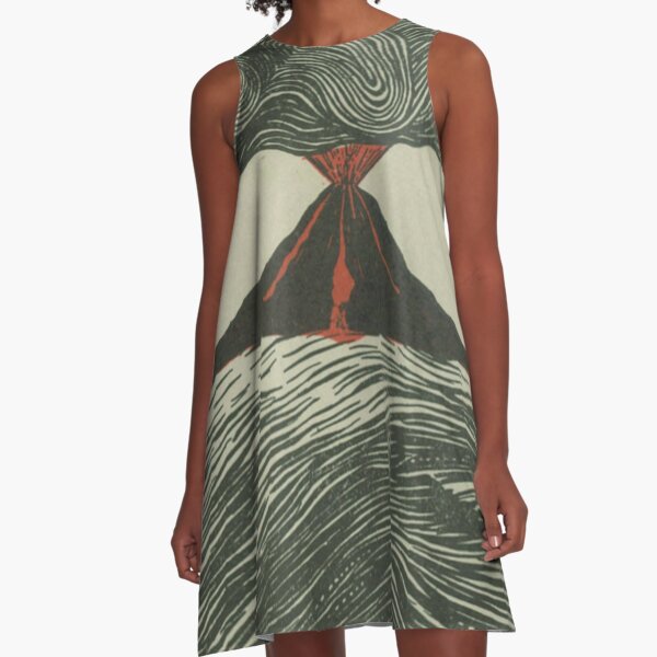 Volcano Woodcut A-Line Dress