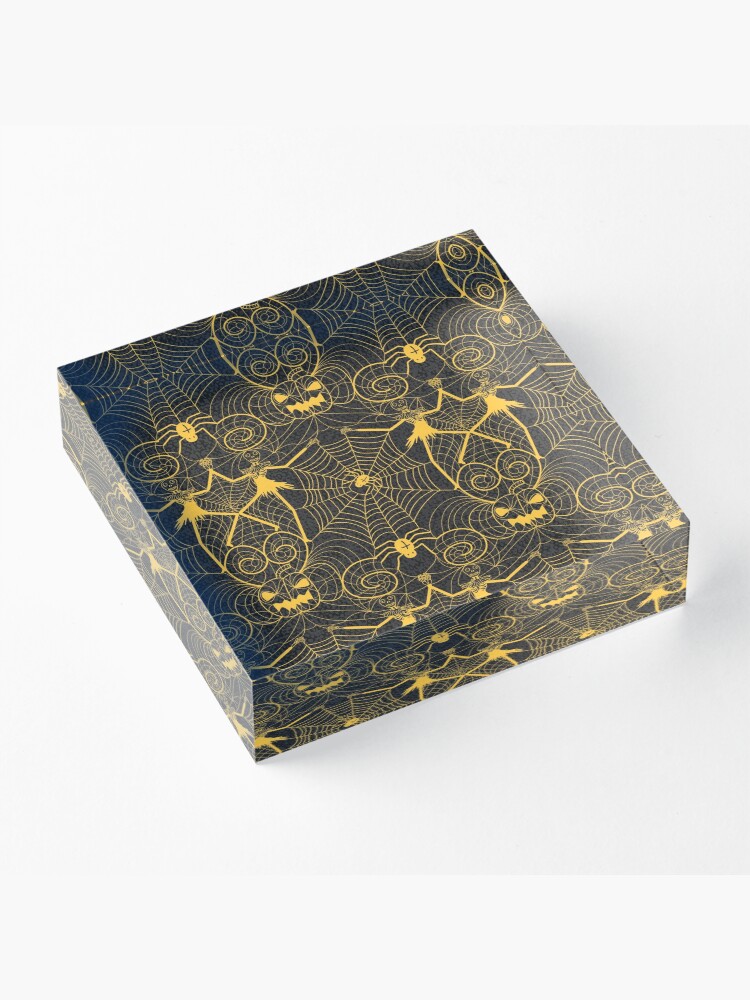 Alternate view of Halloween nightmare lace yellow on black Acrylic Block
