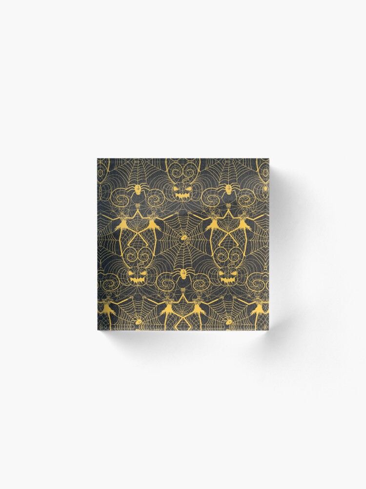 Alternate view of Halloween nightmare lace yellow on black Acrylic Block