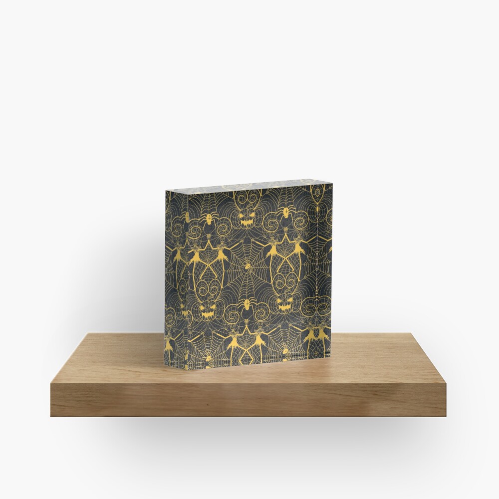 Halloween nightmare lace yellow on black Acrylic Block