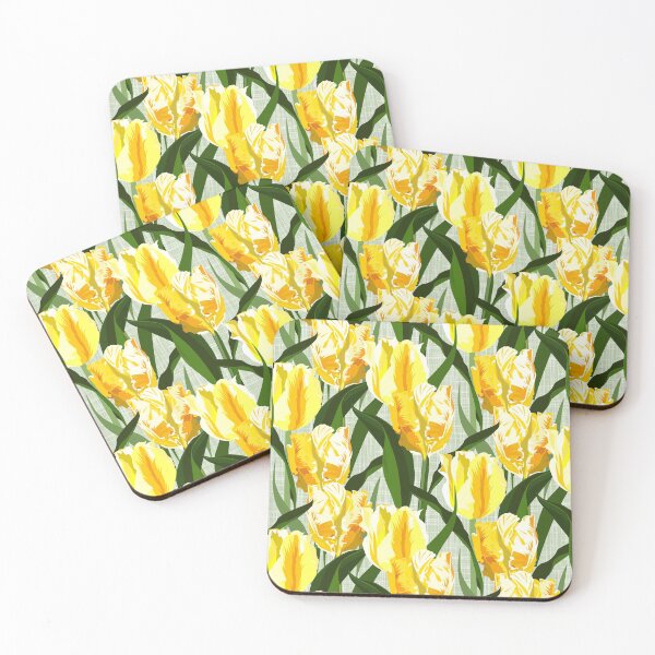 Item preview, Big yellow parrot tulips on linen texture designed and sold by kobyakov.