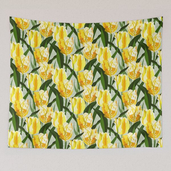 Item preview, Big yellow parrot tulips on linen texture designed and sold by kobyakov.