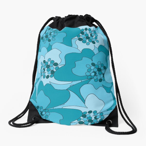 Turquoise Passion Flowers Drawstring Bag