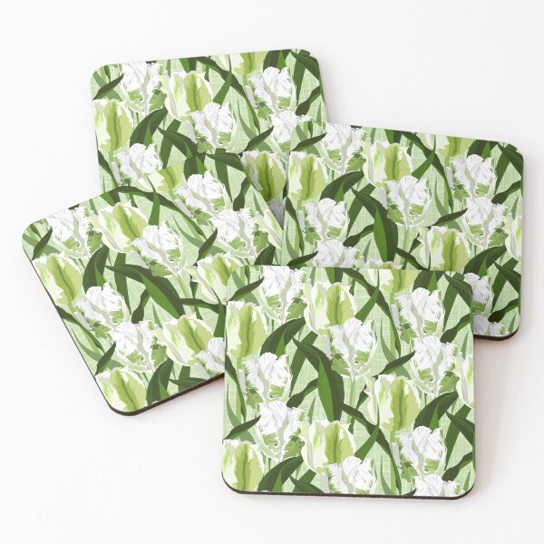 Item preview, Large white / green parrot tulips on linen texture designed and sold by kobyakov.