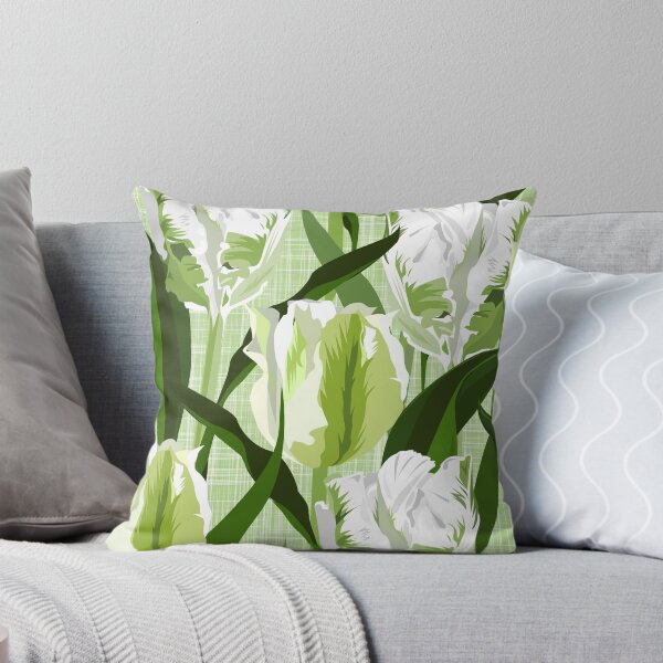 Item preview, Large white / green parrot tulips on linen texture designed and sold by kobyakov.