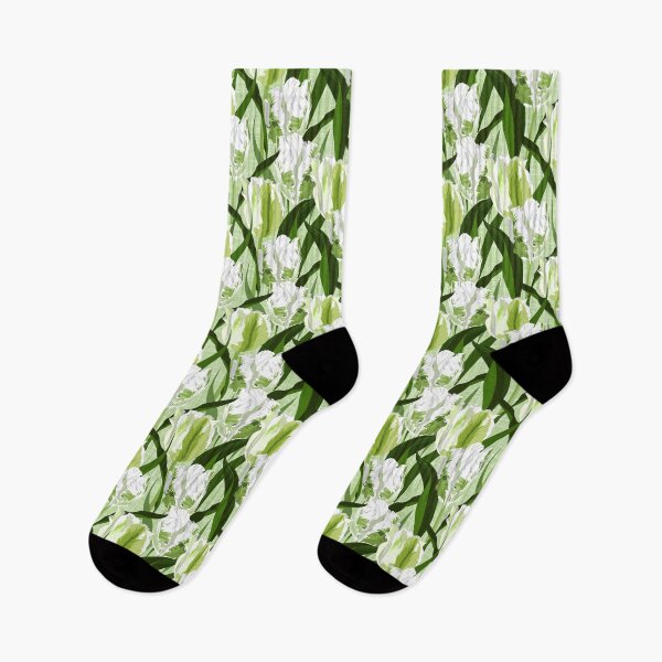 Item preview, Large white / green parrot tulips on linen texture designed and sold by kobyakov.
