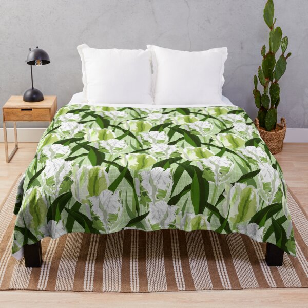 Item preview, Large white / green parrot tulips on linen texture designed and sold by kobyakov.