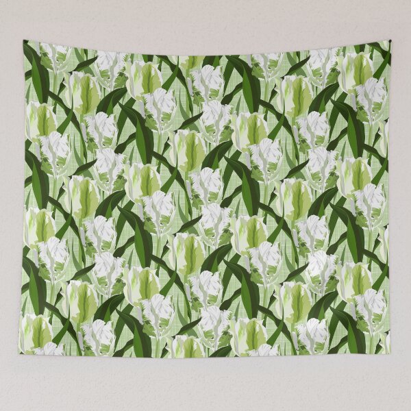 Item preview, Large white / green parrot tulips on linen texture designed and sold by kobyakov.