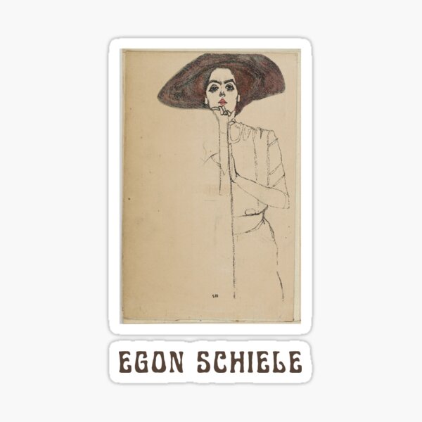 Item preview, Egon Schiele Fine Art Portrait of a Woman (1910) with Schiele's Name in Brown designed and sold by kierkegaard.