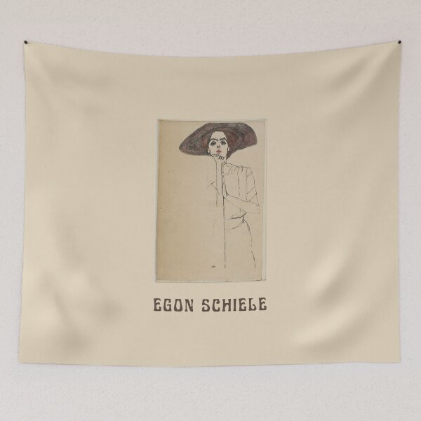 Item preview, Egon Schiele Fine Art Portrait of a Woman (1910) with Schiele's Name in Brown designed and sold by kierkegaard.