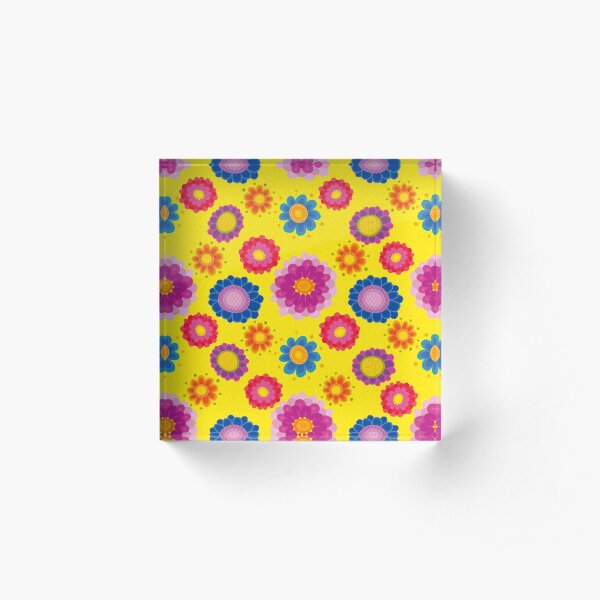 Yellow Floral Pattern Acrylic Block