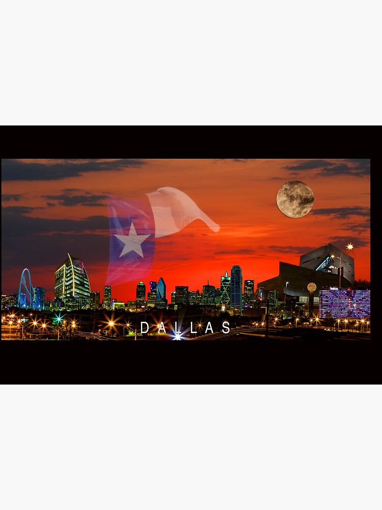 Thumbnail 2 of 2, Art Board Print, DALLAS Sunrise Skyline Supermoon and Text designed and sold by Warren Paul Harris.