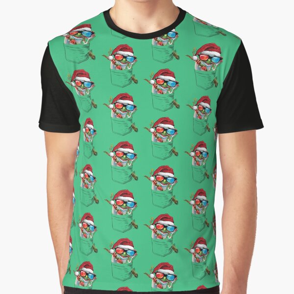 Pocket Christmas Tree Frog With 3D Glasses Graphic T-Shirt