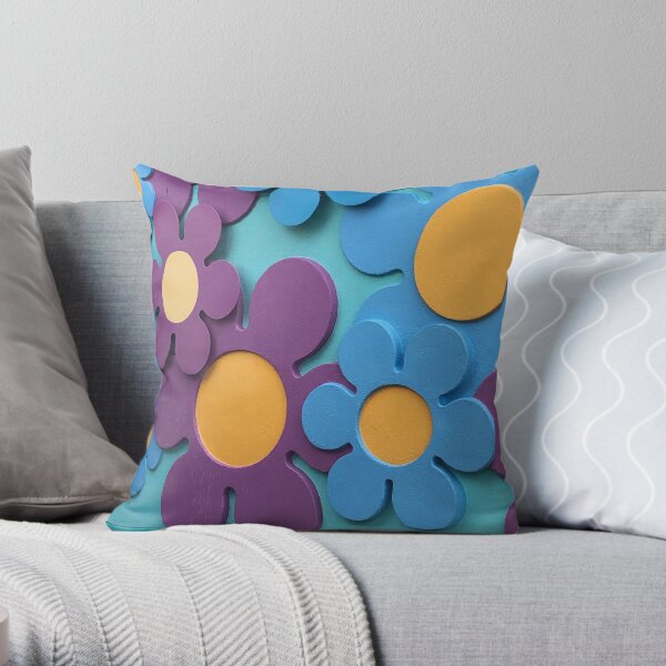 Groovy flowers, 60'S theme Throw Pillow