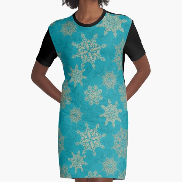 Golden Snowflakes Graphic T-Shirt Dress