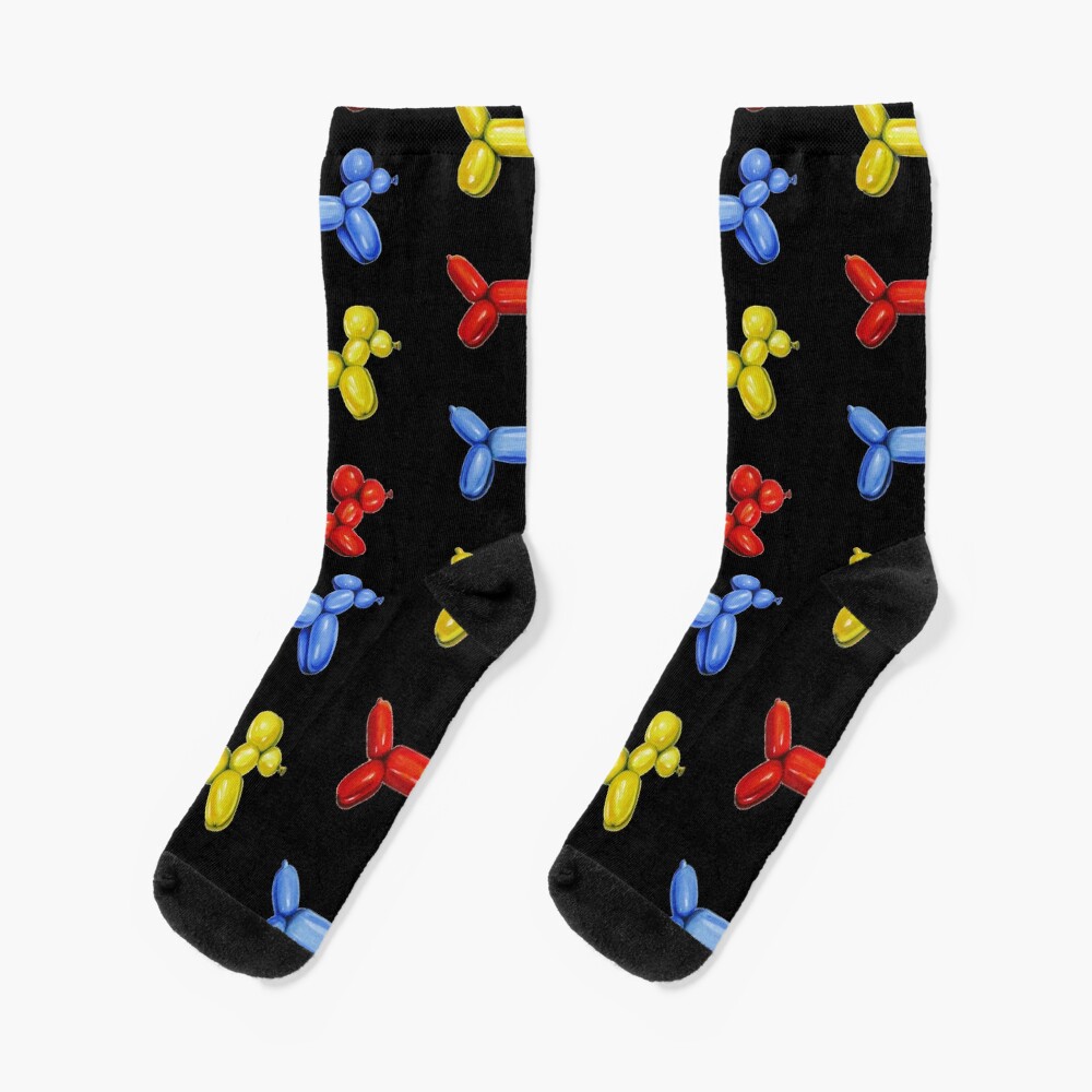 Balloon Dogs, Black Background Socks
