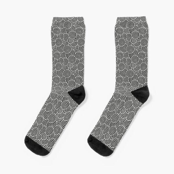 Chinese Spiral Pattern | Swirls | Spirals | Abstract Waves | Black and White | Socks