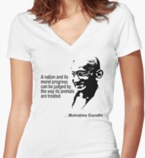 Gandhi Animal Rights Women's Fitted V-Neck T-Shirt