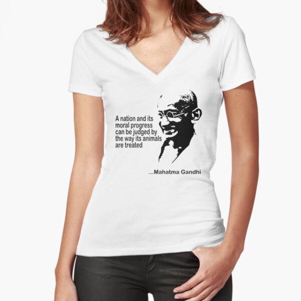 Gandhi Animal Rights Fitted V-Neck T-Shirt