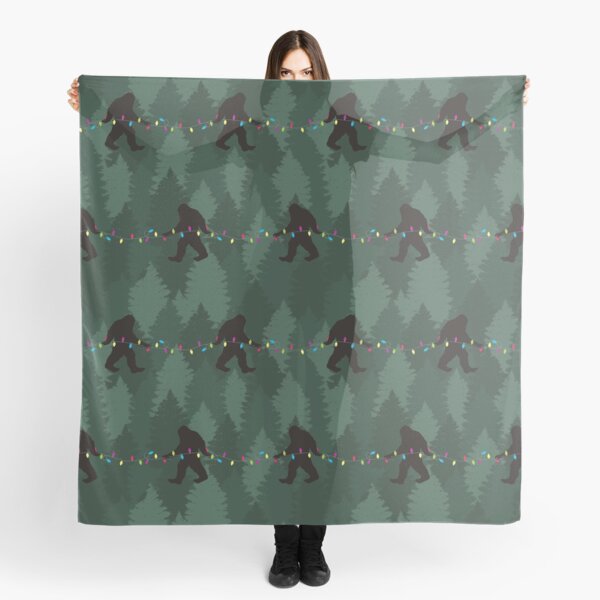 Bigfoot Forest Christmas Tree Lights Pattern Scarf