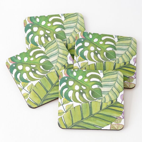Tropical Leaves Art In Watercolor Coasters (Set of 4)