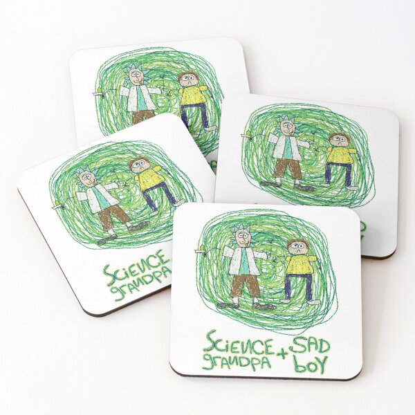 Science Grandpa and Sad Boy Coasters (Set of 4)