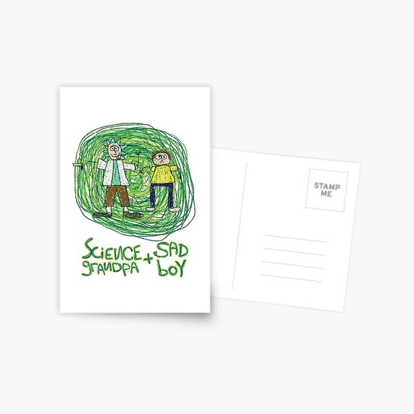Science Grandpa and Sad Boy Postcard