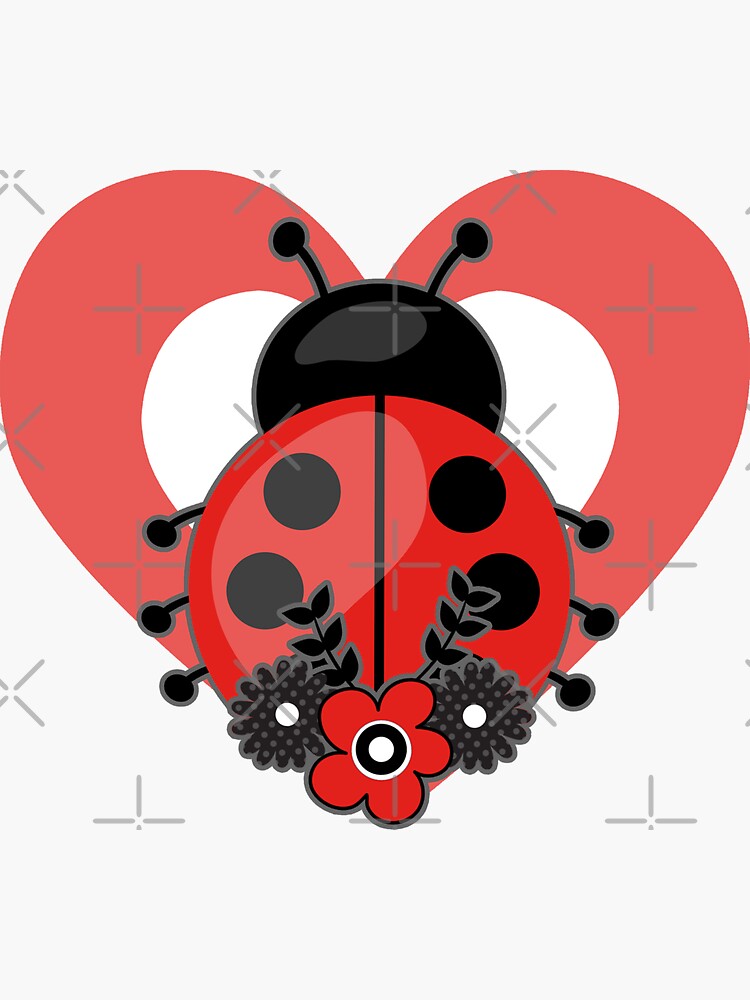 "Cute Ladybug Flower Heart for Ladybug Lovers" Sticker for Sale by