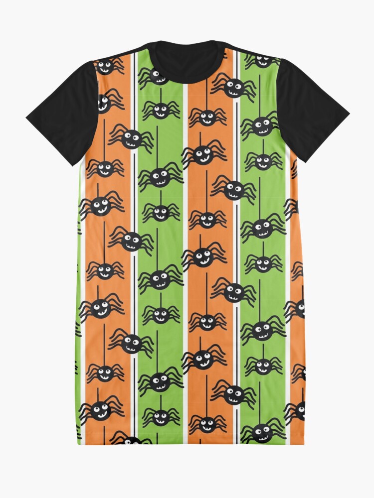 Alternate view of Halloween Spiders Dangling Orange and Green Graphic T-Shirt Dress