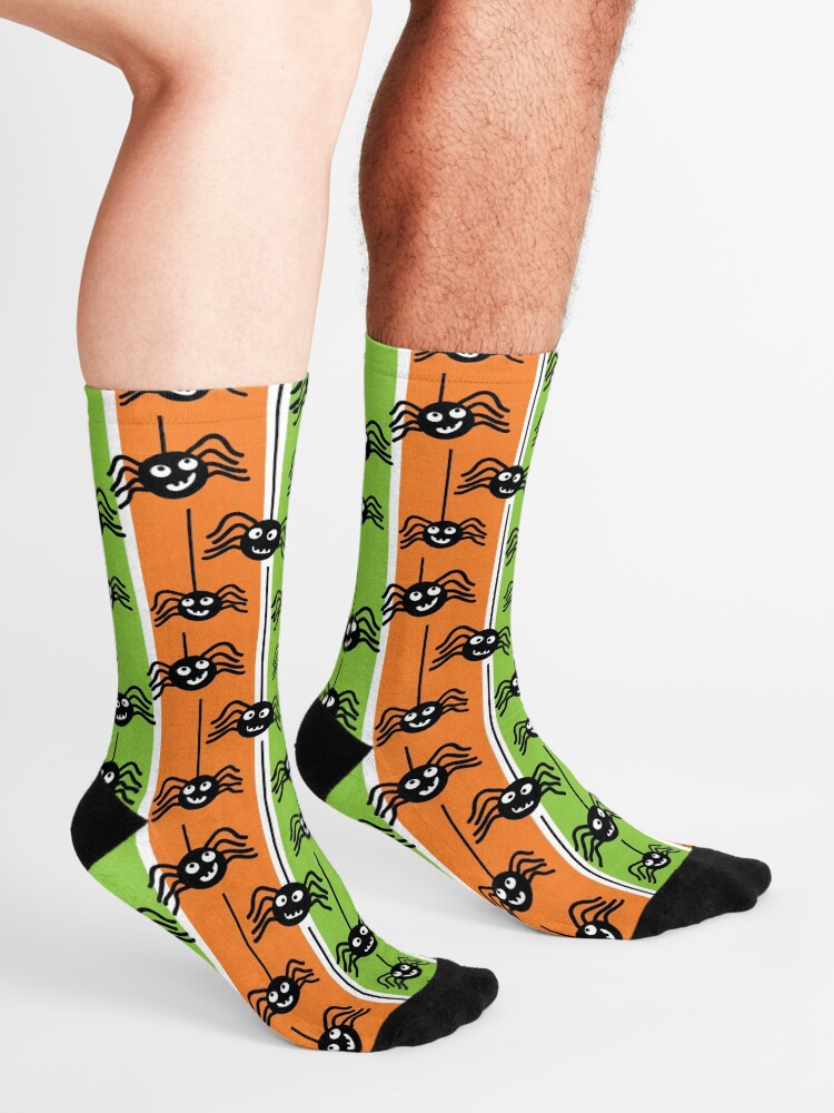 Alternate view of Halloween Spiders Dangling Orange and Green Socks