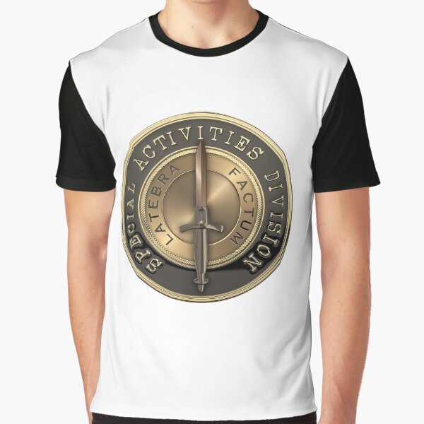 CIA Special Activities Division - SAD Emblem over White Leather Graphic T-Shirt