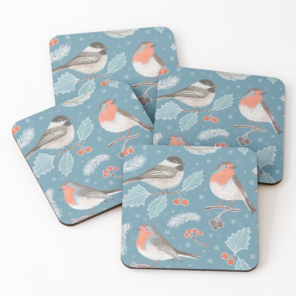 Winter Birds (with stickers) Coasters (Set of 4)