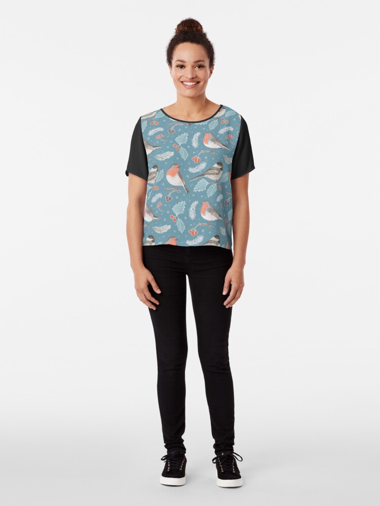 Alternate view of Winter Birds (with stickers) Chiffon Top