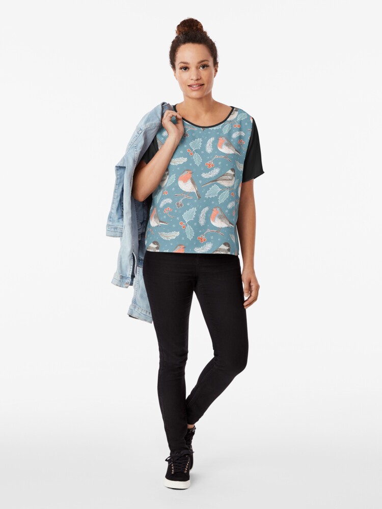 Alternate view of Winter Birds (with stickers) Chiffon Top